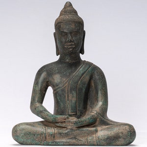 Buddha Statue - Antique Khmer Style Seated Meditation Buddha Statue - 28cm/11&quot;