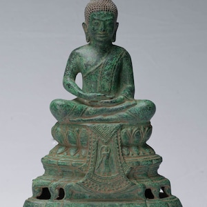 Buddha - Antike Khmer Stil Bronze Thronende Meditation Buddha Statue - 31cm