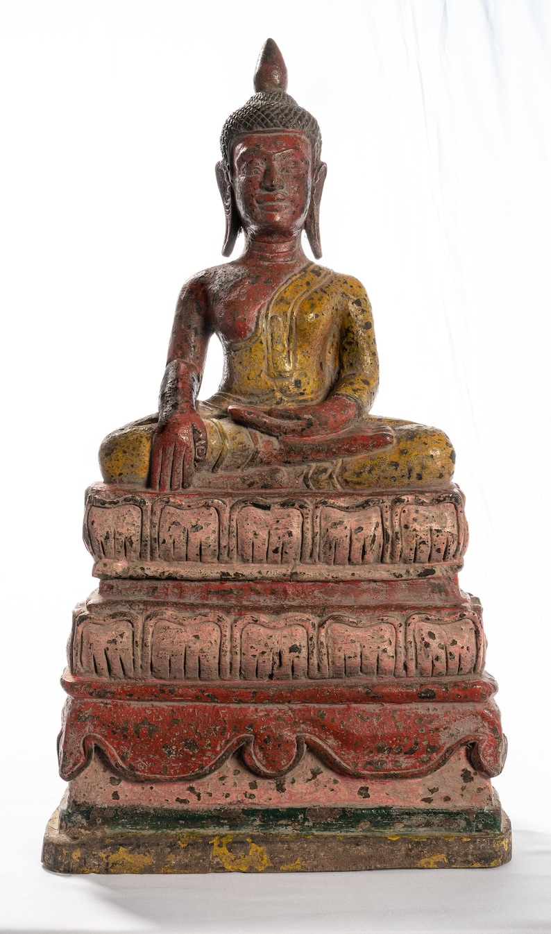 Buddha Statue - Antique Khmer Style SE Asia Wood Enlightenment B Buddha Statue - Antique Khmer Style SE Asia Wood Enlightenment B