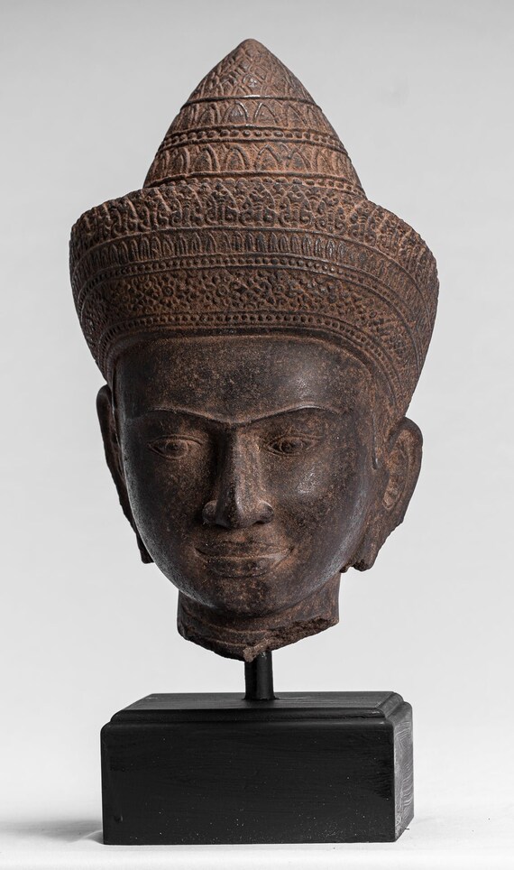 カンボジア①　クメール仏頭　石仏　時代物　骨董No.220 ガンダーラ 仏頭 ｜骨董品買取 緑和堂
