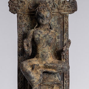 Buddha Statue - Antique Indonesian Style Bronze Javanese Protection Buddha Statue - 28cm/11&quot;