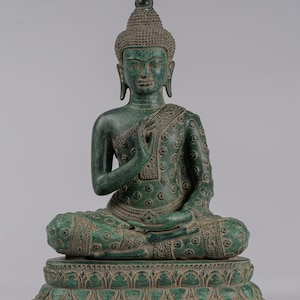 Buddha Statue - Antique Khmer Style Bronze Seated Teaching Buddha Statue - 45cm/18&quot;