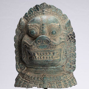 Antique Khmer Style Bronze Mounted Temple Guardian or Lion Head - 52cm/21&quot;