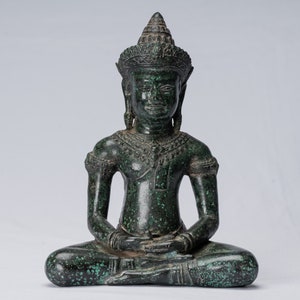 Buddha Statue - Buddha - Antique Khmer Style Seated Bronze Meditation Buddha Statue - 25cm/10&quot;