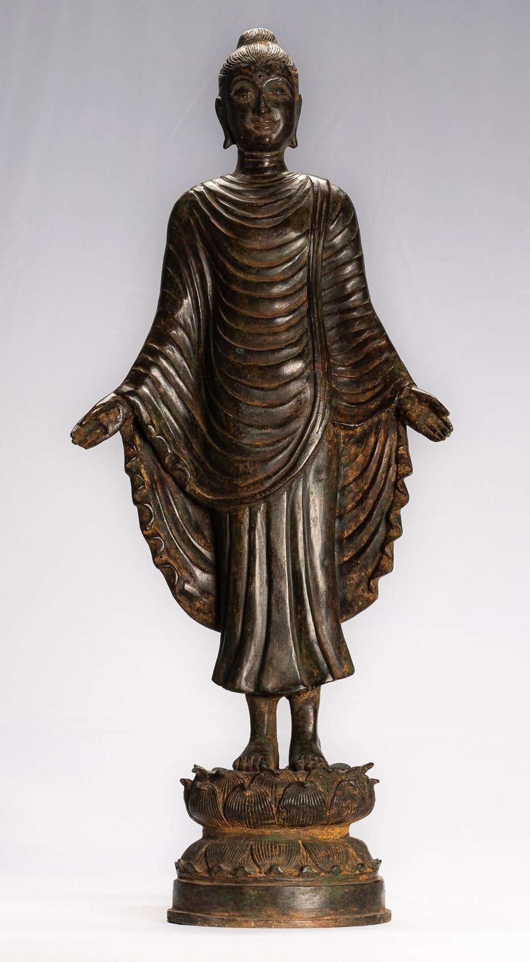 Indian Buddha Statue Antique Gandhara Style Bronze Standing Etsy