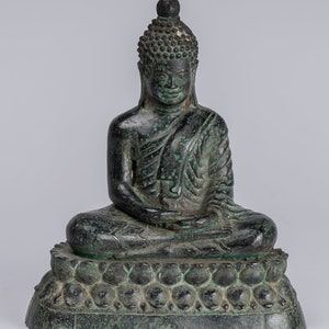 Buddha - Antike Khmer Stil Bronze Thronende Meditation Buddha Statue - 19cm