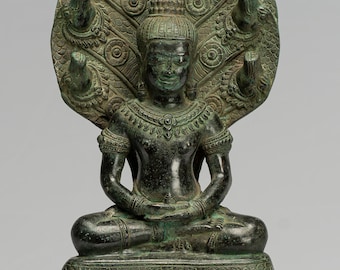仏像 - アンティークタイ風ブロンズナーガ瞑想仏座像 - 51 cm/20