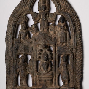 Votiv-Panel - Antikes Khmer-Stil Bronze Naga Buddha Votiv-Panel - 14,5 cm