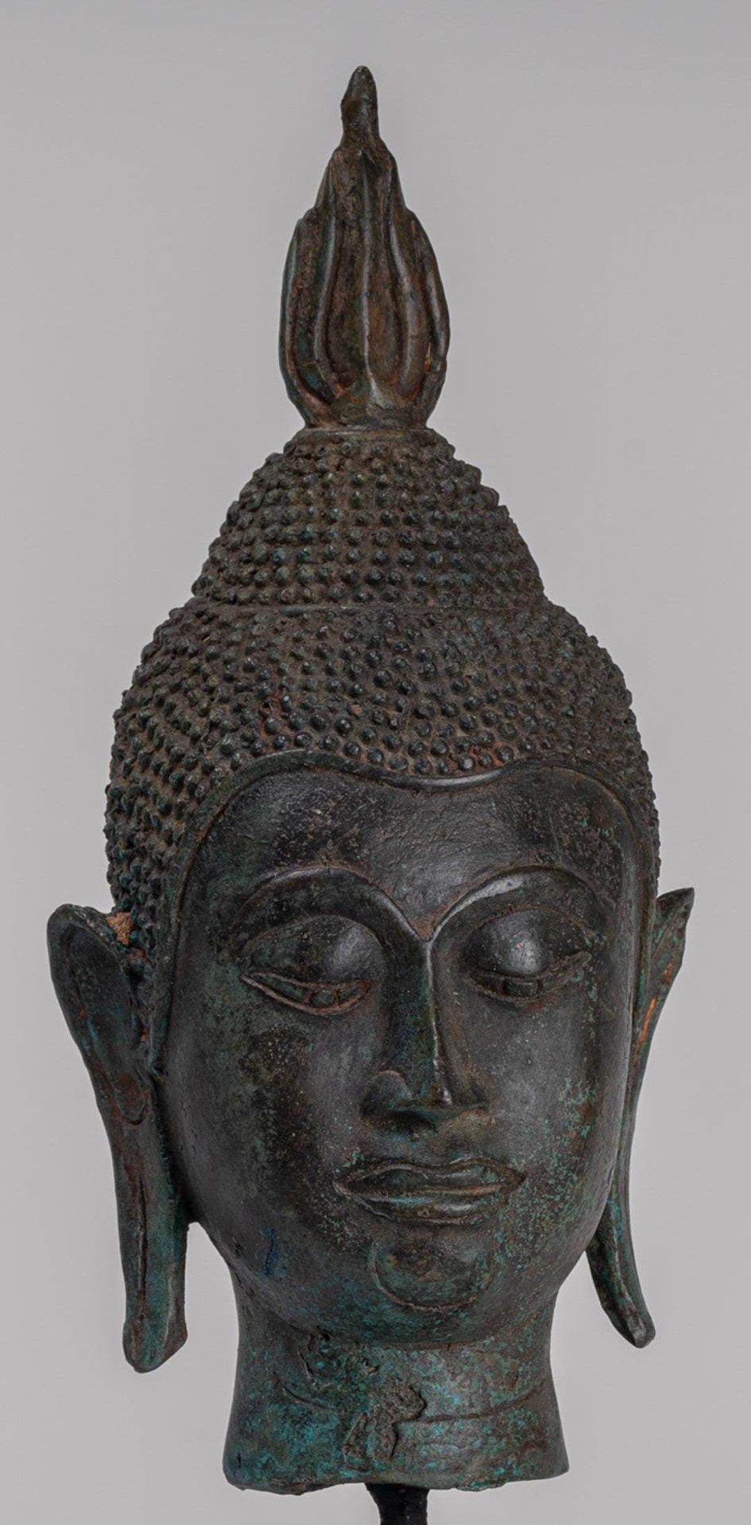 スコータイタイ様式　石仏　Buddha 仏頭 仏頭 - アンティークタイスタイル スコータイ ブロンズ仏頭 - 30 cm/12