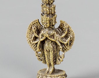 Thailand Brass Sahasrabhuja Avalokitesvara Statue - 8.5cm (3&quot;) Tall
