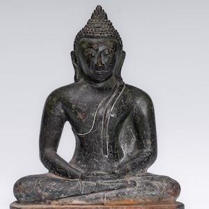 Buddha Statue - Antique Sri Lanka Style Bronze Seated Meditation Buddha Statue - 18cm/7&quot;