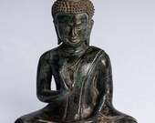 Buddha Statue - Buddha - Antique Khmer Style Bronze Seated Teaching Angkor Buddha Statue -20cm 8 quot