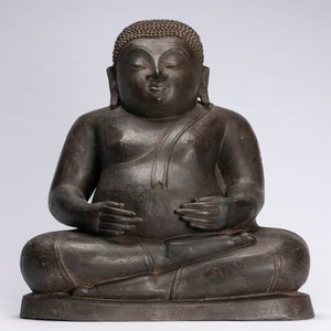 Buddha Statue - Antique Thai Style Bronze Happy, Fat, Laughing Buddha Budai Statue - 42cm/17&quot;