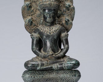アンティークブロンズナーガ仏像：カンボジアのバイヨン瞑想装飾