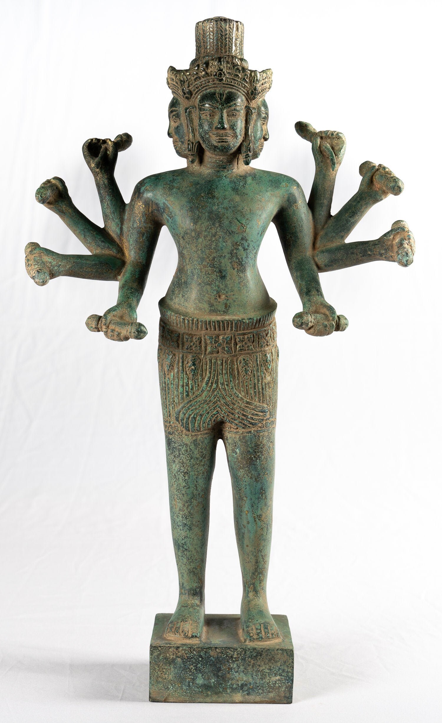 Brahma Statue - Antique Khmer Style Koh Ker Standing Bronze Brahma - Hindu God Creation - 50cm/20"