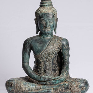 Antike Bronze Sitzende Amitabha Meditation Buddha Statue - 44 cm