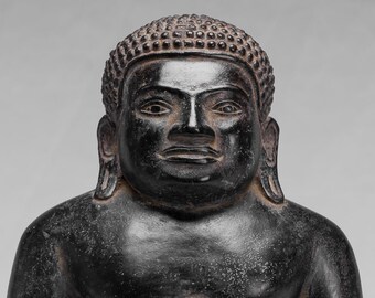 仏像 - アンティークタイ風ブロンズ製、幸せで太った笑っている仏陀像