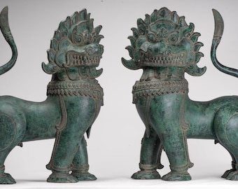 Antiguo león guardián del templo de estilo chino, perro Foo, león imperial, 66 cm (26 in) (par)