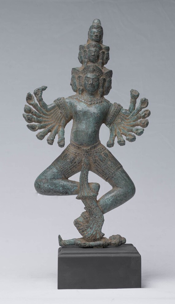 Antique Khmer Style Standing Bronze Angkor Wat Hevajra Statue