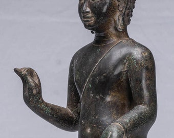 タイ仏像　女性ダンサーのブロンズ像　ブロンズ彫刻。19世紀後半 仏像 - アンティークタイスタイル ドヴァラヴァティブロンズ 立