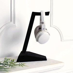 Handmade Minimalist Wood Headphone Stand with Deep Matte Black Flocked Surface image 4