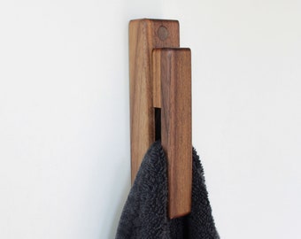 Ensemble de 2 crochets muraux en bois NOUVEAU DESIGN avec vis, porte-serviettes de salle de bain en bois de noyer, porte-serviettes de cuisine Minimal Home Decor ensemble de 2