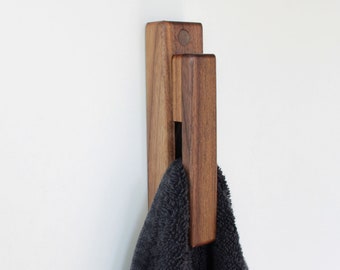 Juego de 2 ganchos de pared de madera NUEVO DISEÑO con tornillos, toallero de baño de madera de nogal, decoración minimalista para el hogar, toallero de cocina, juego de 2