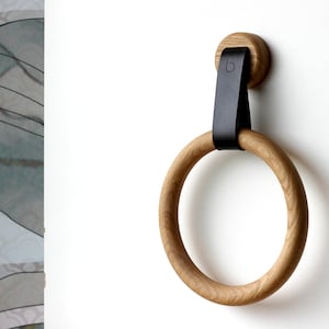 Wood Towel Holder Ring Oak - Wood Wall Hook Eco Friendly Bathroom Decor Minimal Wooden Hooks for Wall