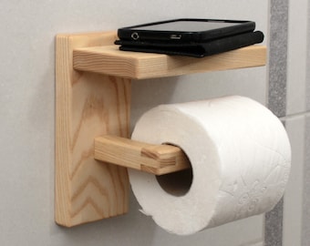 Support de papier toilette en bois avec étagère, minimal, bois de frêne