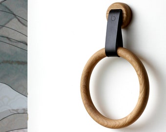 Wood Towel Holder Ring Oak - Wood Wall Hook Eco Friendly Bathroom Decor Minimal Wooden Hooks for Wall