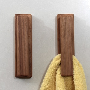 Walnut Towel Holder set of 2 - Wood Wall Hook Personalized Bathroom Towel Hooks Wooden Hooks Minimalist Home Decor