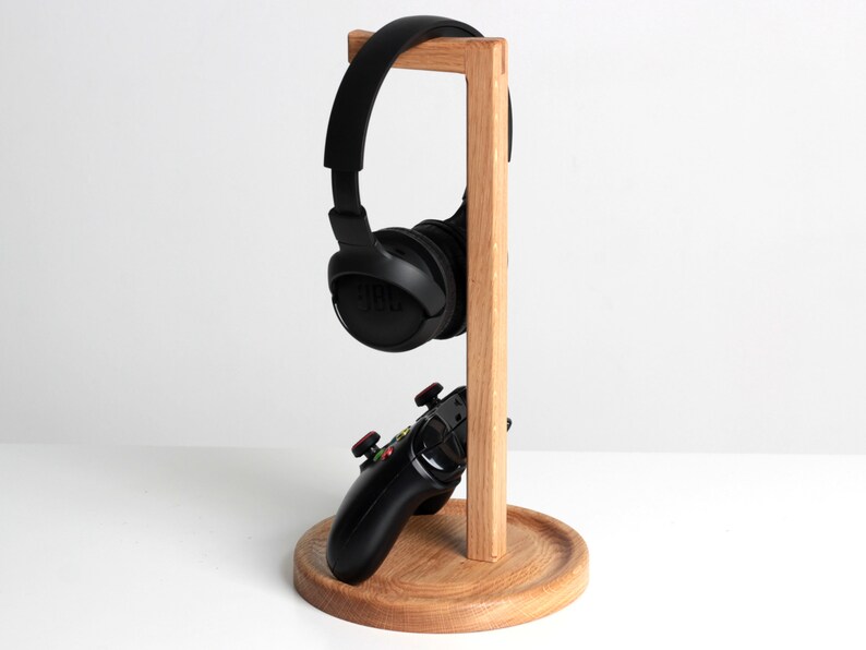 Headphone stand with controller holder oak wood Headset Etsy