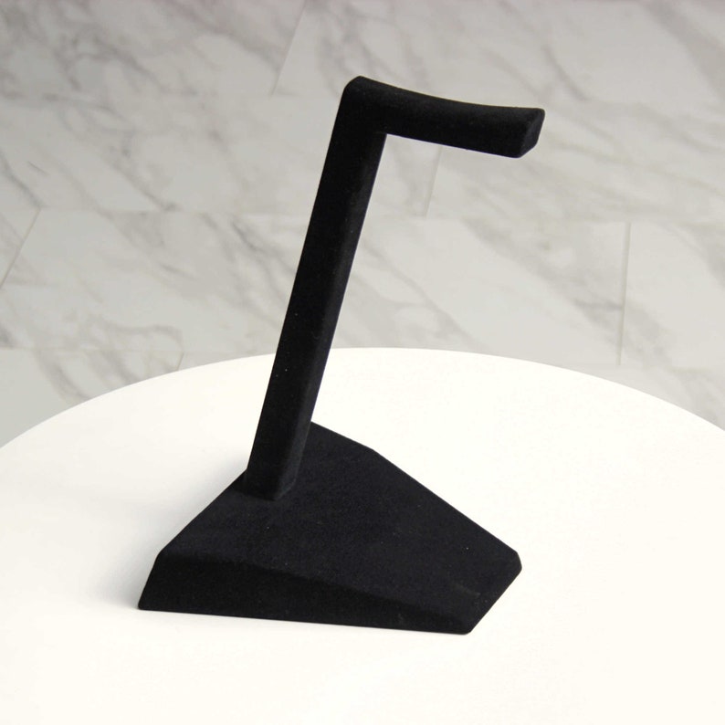 Handmade Minimalist Wood Headphone Stand with Deep Matte Black Flocked Surface image 9