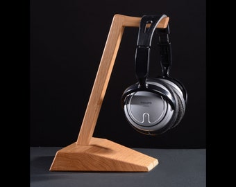 Wood headphone stand, personalized headset holder, minimalist design