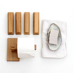 Oak wood toilet roll holder. Wood toilet paper holder. image 4