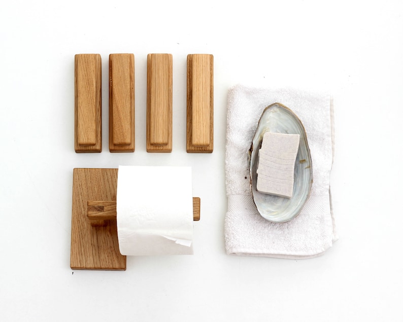 Oak wood toilet roll holder. Wood toilet paper holder. image 4