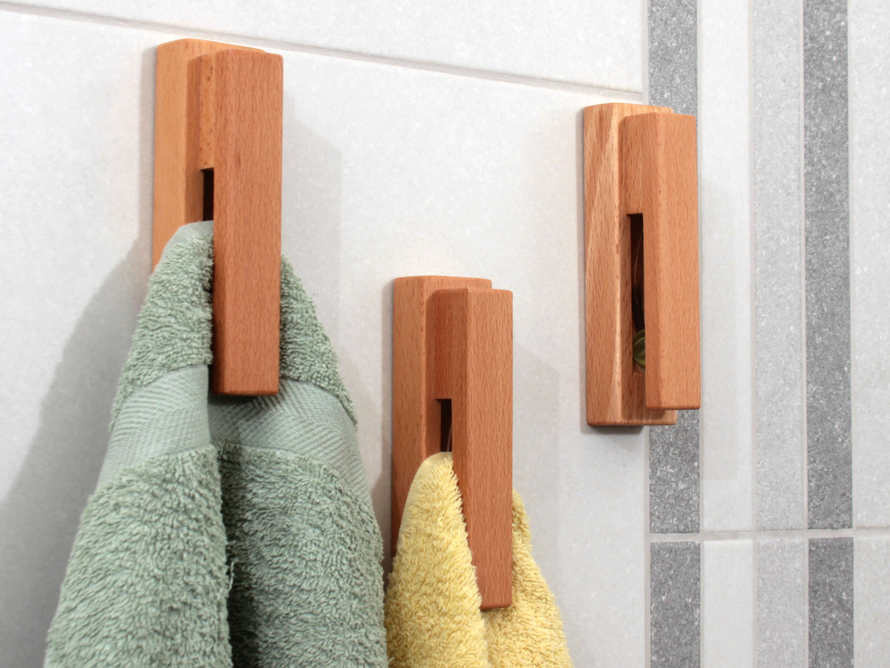 Set of three beech wood towel holder bathroom home decor wood Etsy