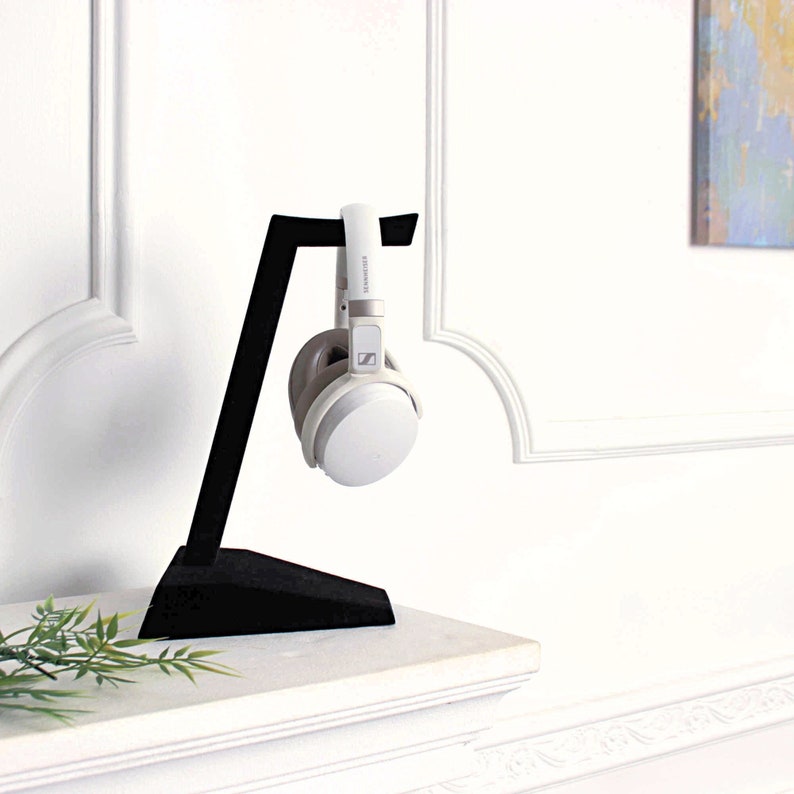 Handmade Minimalist Wood Headphone Stand with Deep Matte Black Flocked Surface image 4