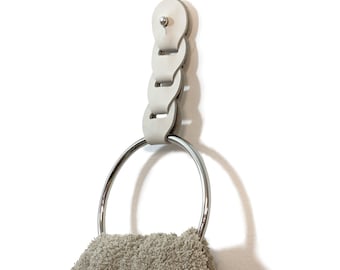 Hand towel ring, Leather strap towel holder, Minimal bathroom decor. kitchen towel holder