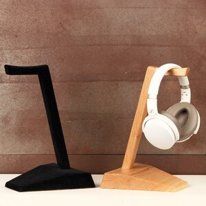 Handmade Minimalist Wood Headphone Stand with Deep Matte Black Flocked Surface image 5