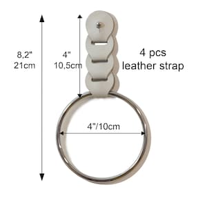 Hand towel ring, Gold metal ring and leather strap towel holder, Modern bathroom decor. tea towel holder image 10