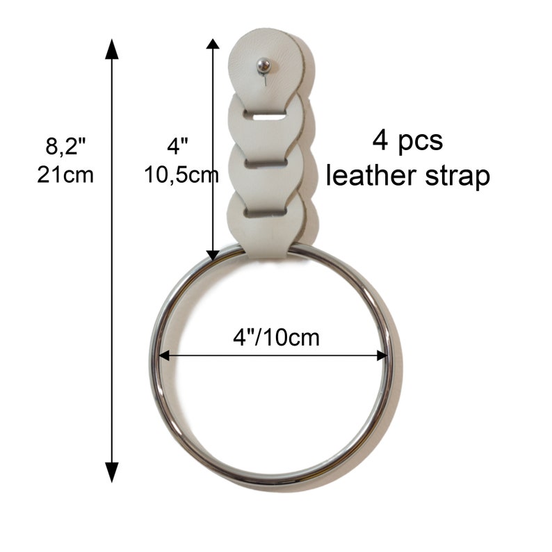 Hand towel ring, Gold metal ring and leather strap towel holder, Modern bathroom decor. tea towel holder image 10