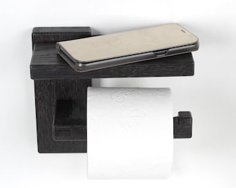 Black Toilet Paper Holder with Shelf - Toilet Roll Holder Black Minimalist Bathroom Decor