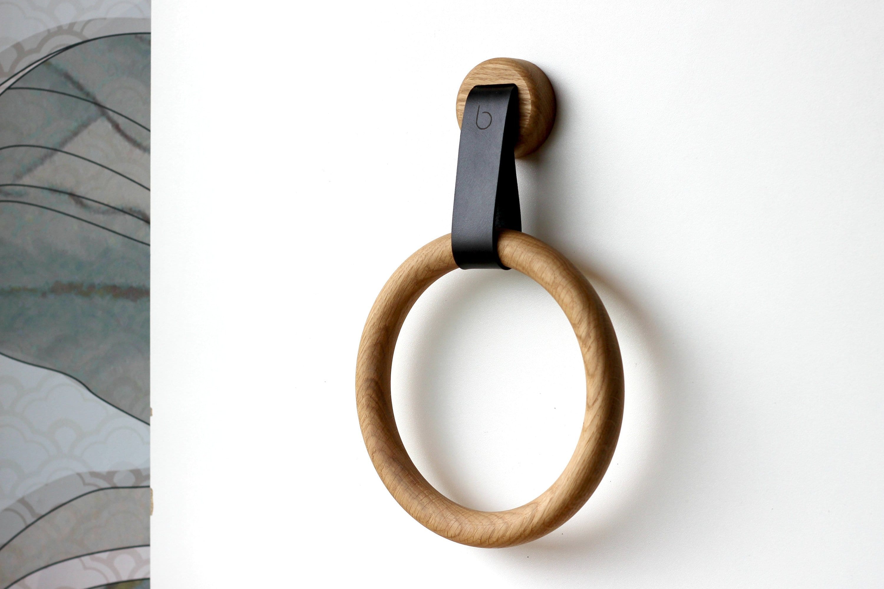 Wood Towel Holder Ring Oak Wood Wall Hook Eco Friendly Bathroom