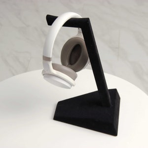 Handmade Minimalist Wood Headphone Stand with Deep Matte Black Flocked Surface image 6