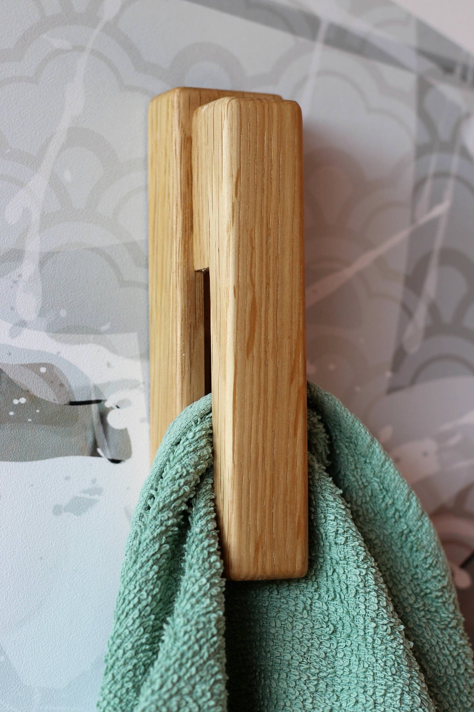 Oak Wood Towel Holder Set of 4 Eco Friendly Wooden Gift Etsy