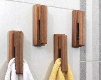 Walnut Wood Hooks, Wooden Towel Holder, Bathroom gift ready to ship