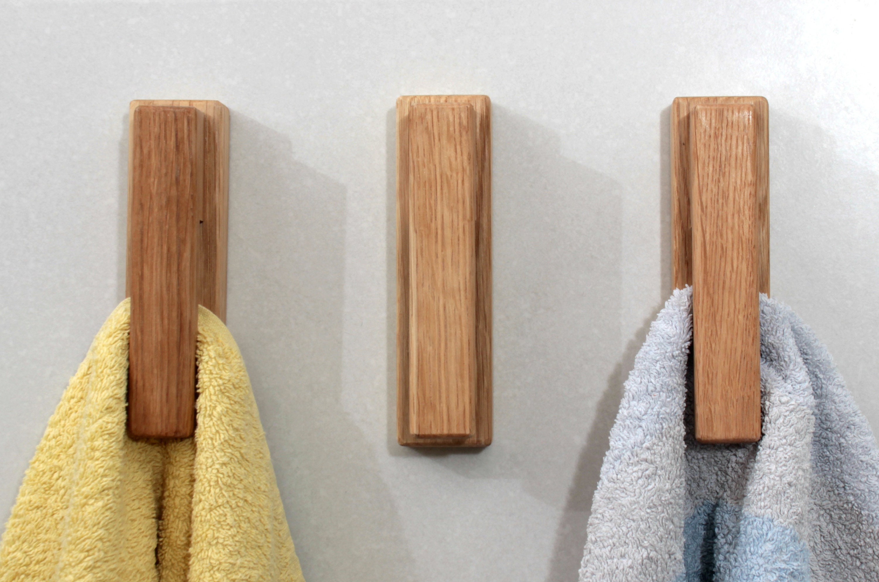 Oak Wood Towel Holder Set of 3 Bathroom Hooks Kitchen Towel Hooks