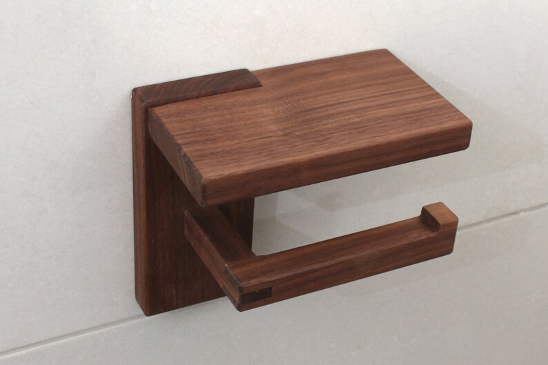 Wood Toilet Paper Holder With Shelf Walnut Toilet Roll Etsy