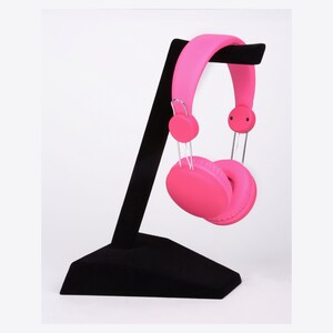 Handmade Minimalist Wood Headphone Stand with Deep Matte Black Flocked Surface image 3